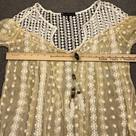 House of Harlow 1960 Shirt Womens Medium Silk Sheer Crochet Tassel Boho Fairy - Picture 6 of 12